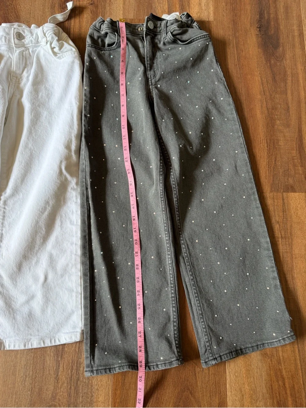 Kids Wide-Leg Pants Set - White and washed black with studs Size 7